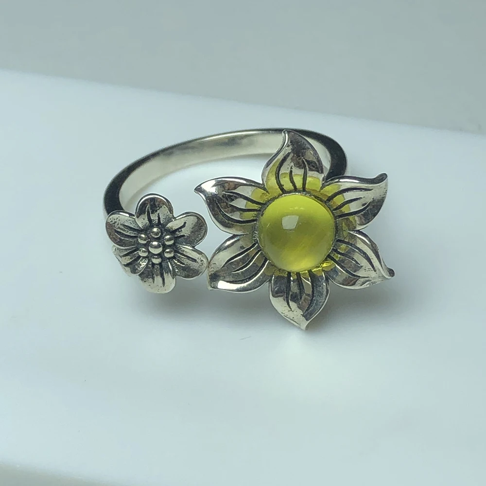 

925 Silver Grape Stone Double Flower Retro Ring, Perfect Gift Choice