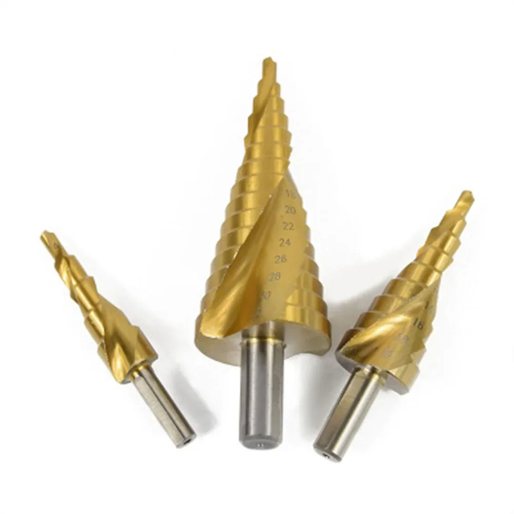 

Triangle Handle Spiral Groove Step Drill Titanium Plated Multi-purpose Bit Pagoda 4-32,4-20 Mm Opening