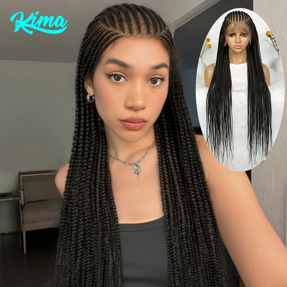 

KIMA 36 дюймов синтетические плетеные парики Cornrow плетеные парики с предварительно выщипанной линией волос плетение без узлов парики для чернокожих женщин