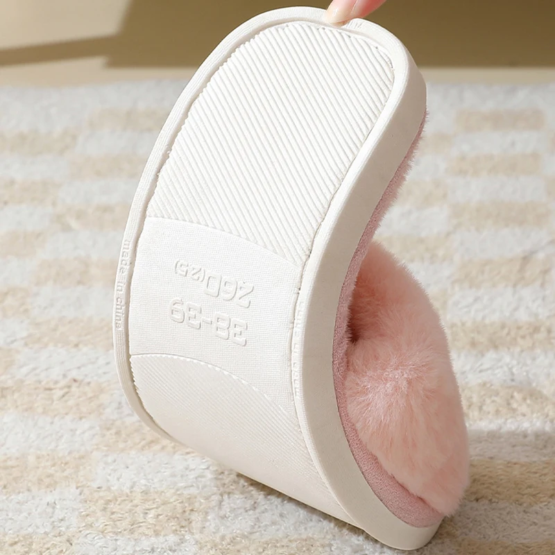 Women's Winter Open Toe House Slippers Fluffy Faux Fur Cross Strap Plush Slides Woman Solid Color Cozy Non Slip Indoor Slippers image 4