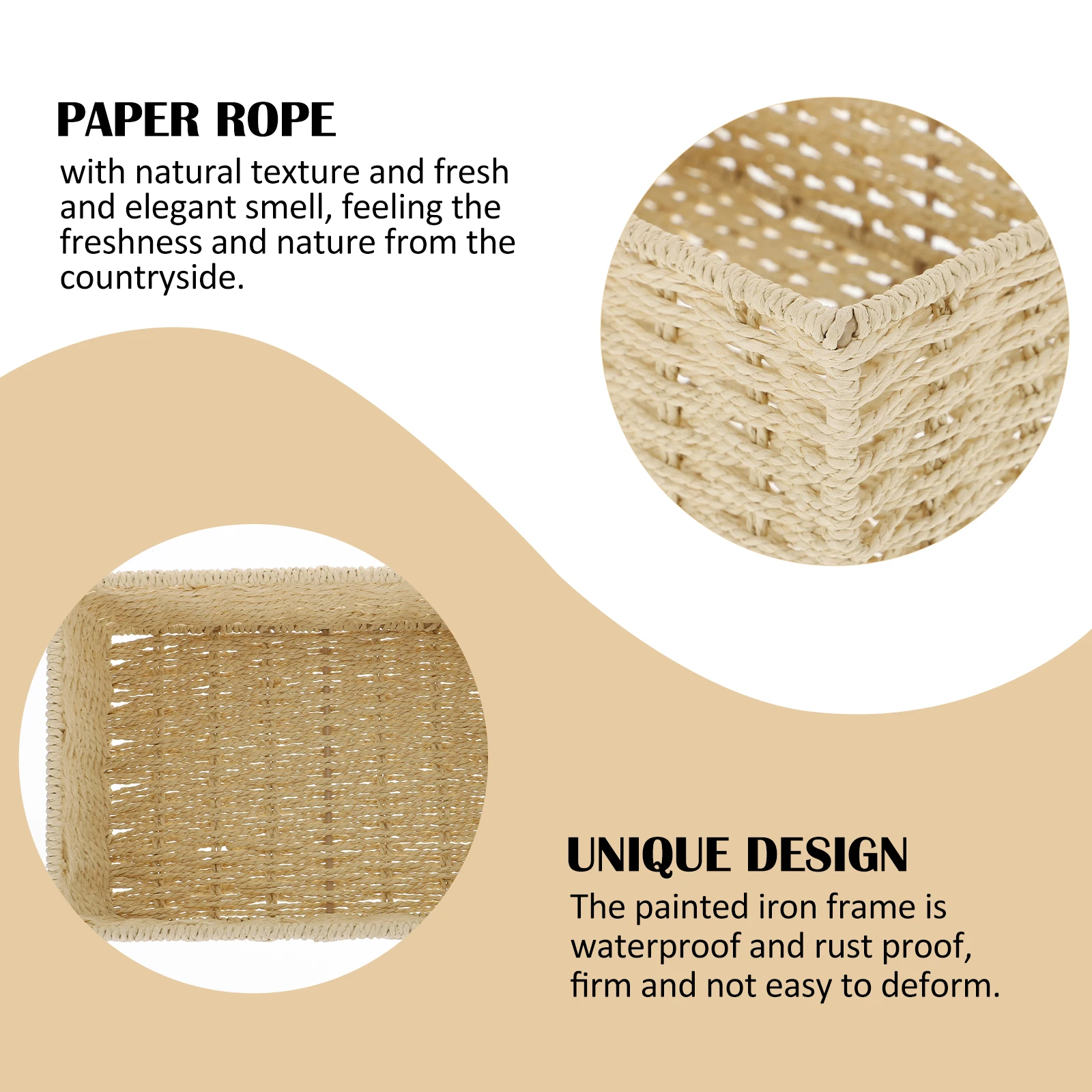 

High Quality Paper Rope Woven Storage Basket Rattan Small Baskets for Cosmetics Socks Jewelry Sundries Home Office Bedroom