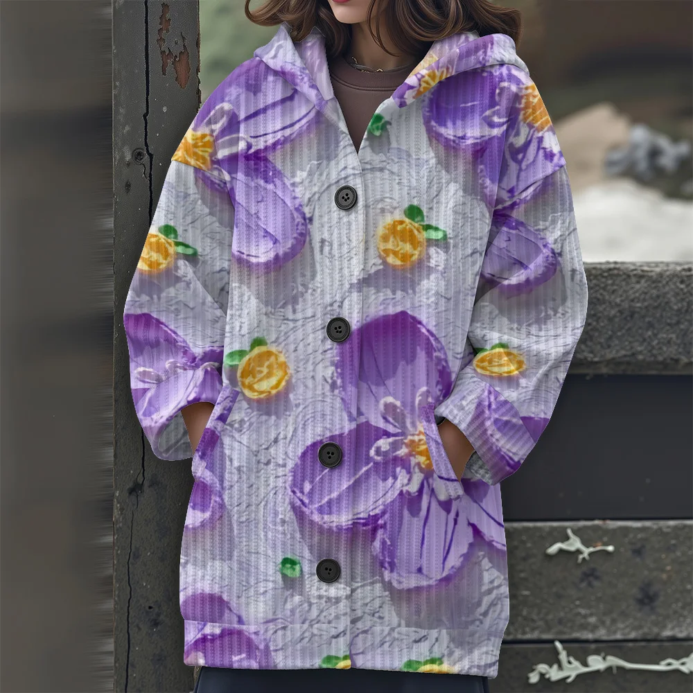 

Длинный свитер с цветочным узором в виде листьев, повседневный свитер, свитер с капюшоном и тропическими цветочными узорами, свитер с длинными рукавами