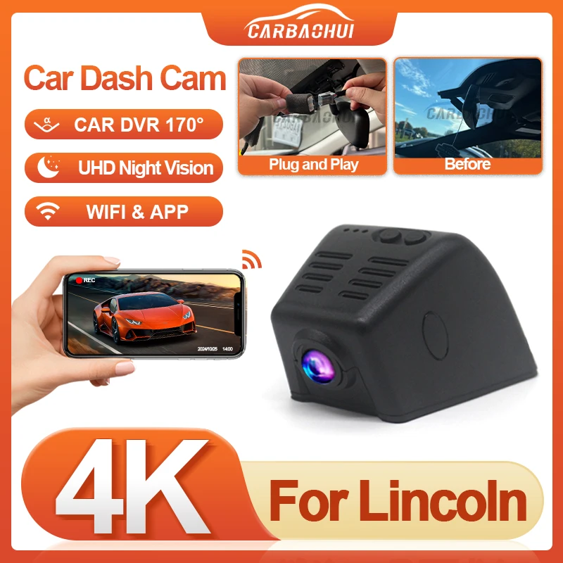 Plug and play Car DVR Wifi Video Recorder 4K 2160P Dash Cam Camera For Lincoln AVIATOR NAUTILUS NAVIGATOR CORSAIR 2021 2022 2023