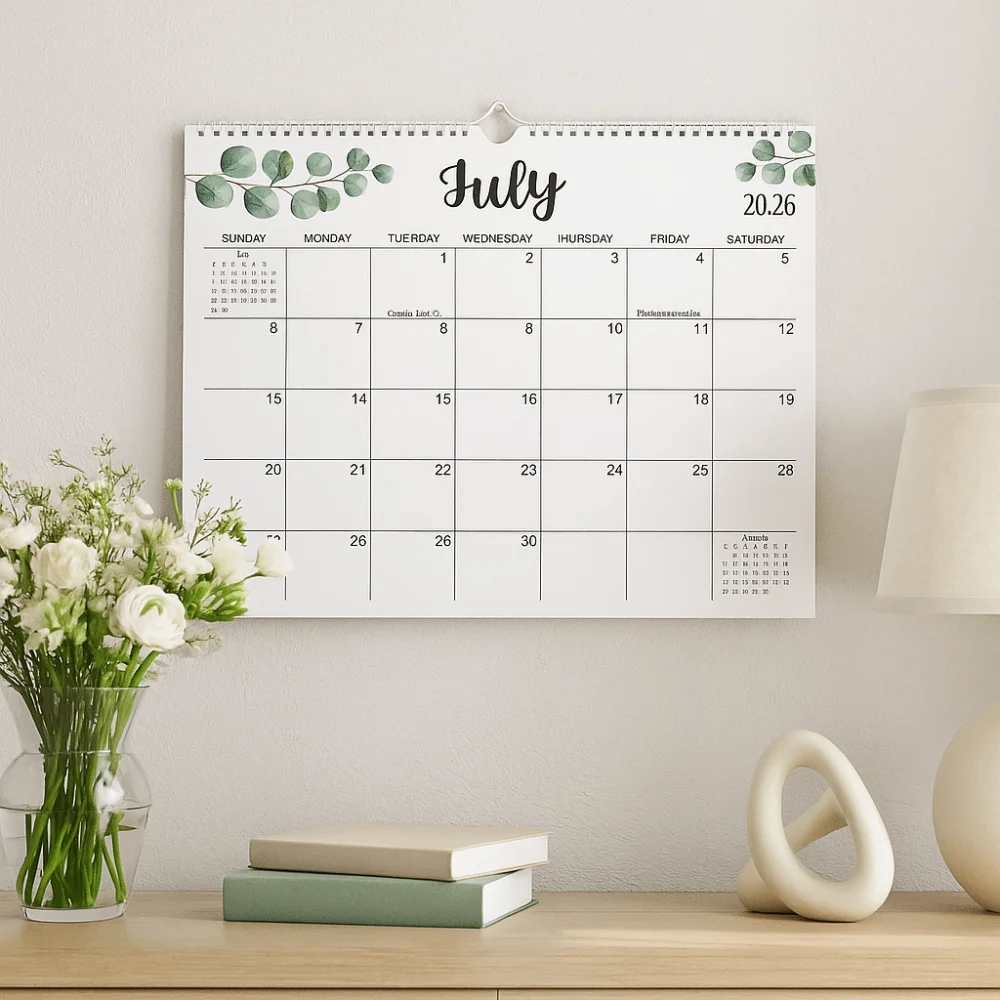 

Stationery 18 Months Leaf Pattern Calendar Square Portable INS Coil Calendar Coil Binding Minimalist English Calendar Office