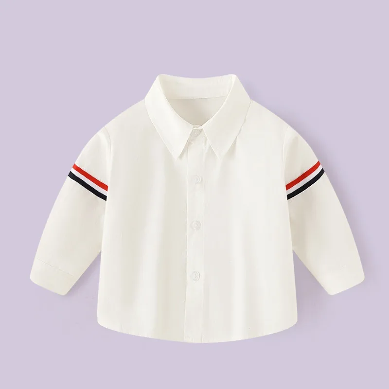 

2025 Children's Clothing Boys Shirt Cotton Long Sleeve Bottom Shirt Spring and Autumn Children's College Style T-Shirt White Top
