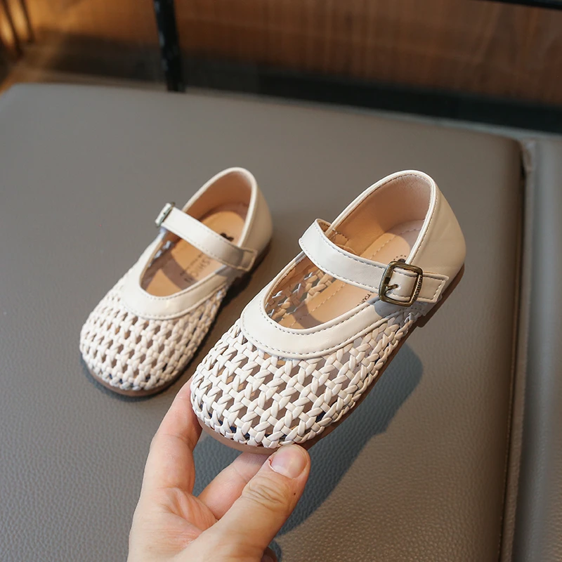 Girls Artificial Leather Shoes 2024 Summer New Children Hollow Casual Sandals Kids Fashion Shoe