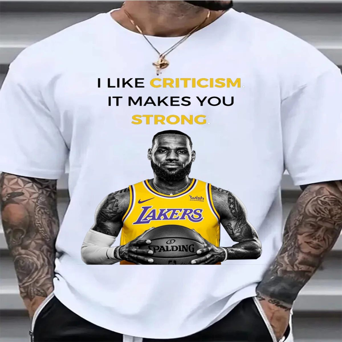 

New Men's Summer Casual 100% Hip Hop Superstar James Quote: I Like Criticism Can Make You Strong Pattern Short Sleeve T-shirt