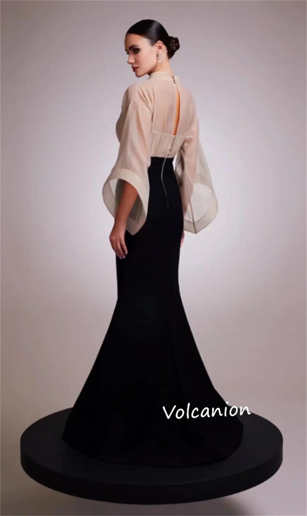 Gaun Panjang Terompet Kerah V Manik-manik Bunga Applique Jersey Kustom Acara Dipesan Lebih Dahulu Malam Formal Fashion Indah