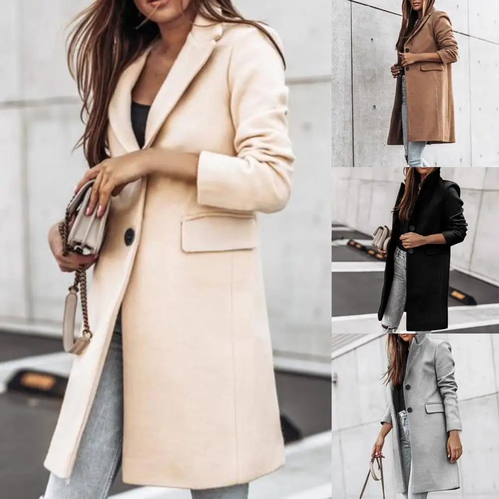 

Trendy Winter Coat Solid Color Two Buttons Thick Mid-Length Women Woolen Coat