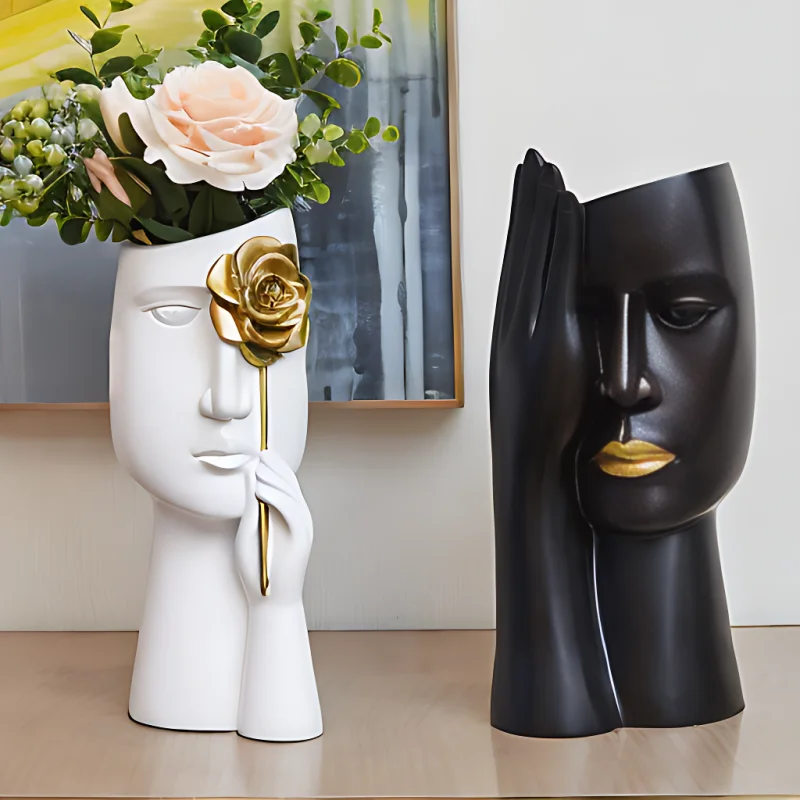 Nordic Art Human Face Flower Vase Silicone Mold Gypsum Flowerpot Pen Case Silicone Mould Handicrafts Making Tool