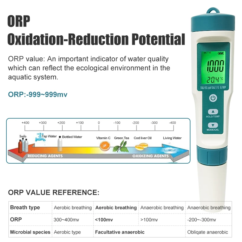 Westrune medidor de ph digital 7 em 1 ph/orp/ec/temperatura/sal/s.g/tds testador de qualidade da água analisador de qualidade da água para piscina potável