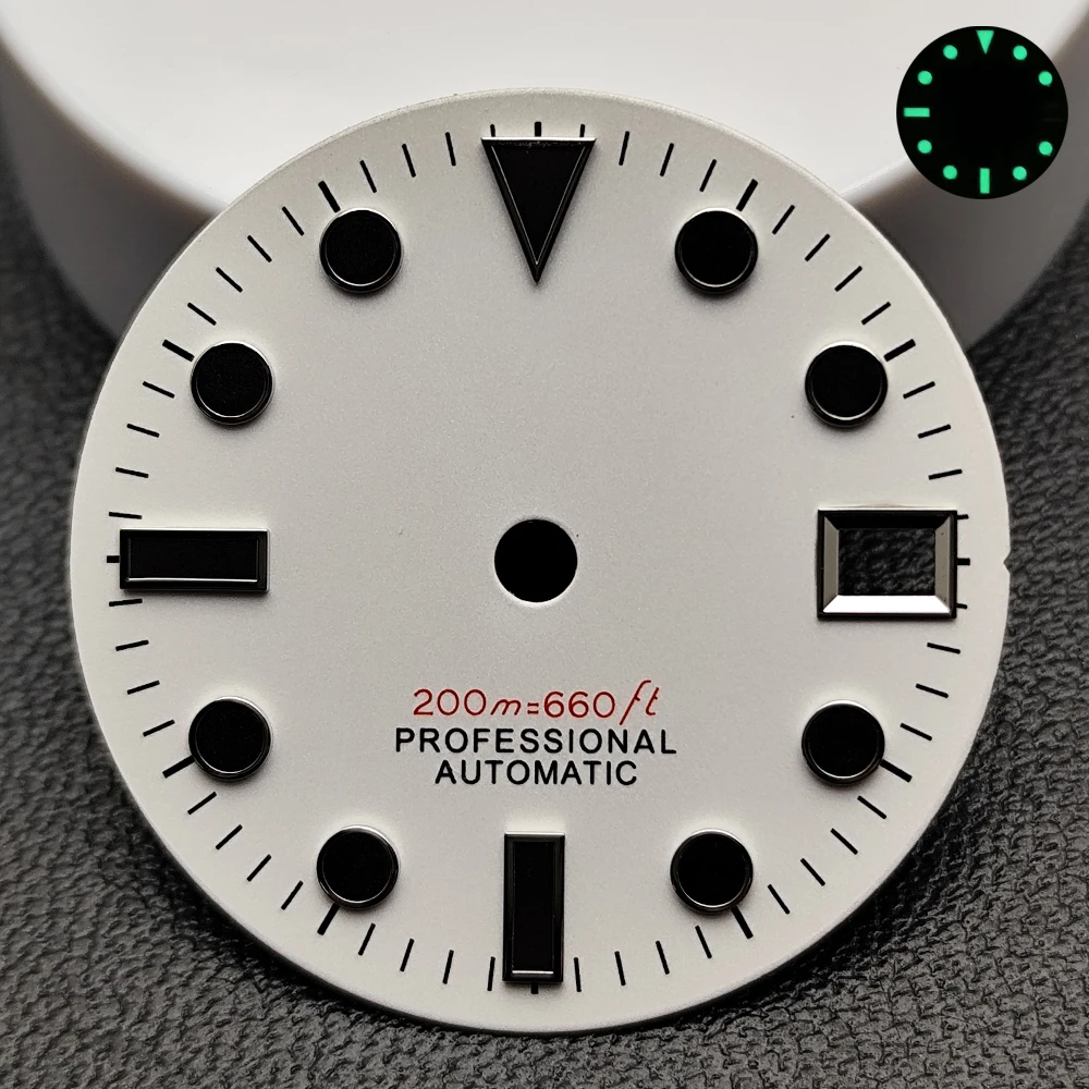 28.5mm Sterile White Dial Black Applied Hour Markers C3 Luminous Dial Hands For NH35 Movement Watch Repair Replacement Parts Men