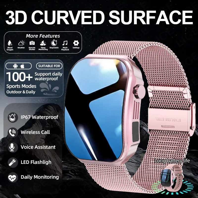 

Women 3D Curved Screen Smart Watch 2026 New 2.2" Large HD Display Flashlight Outdoor Sport Bluetooth Call Waterproof Smartwatch