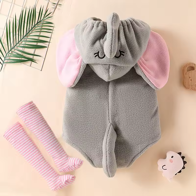New Designer Cartoon Clothing Zip-up Hooded Romper + Stockings Baby Boy Clothes Baby Girl Casual Sets - Image 4