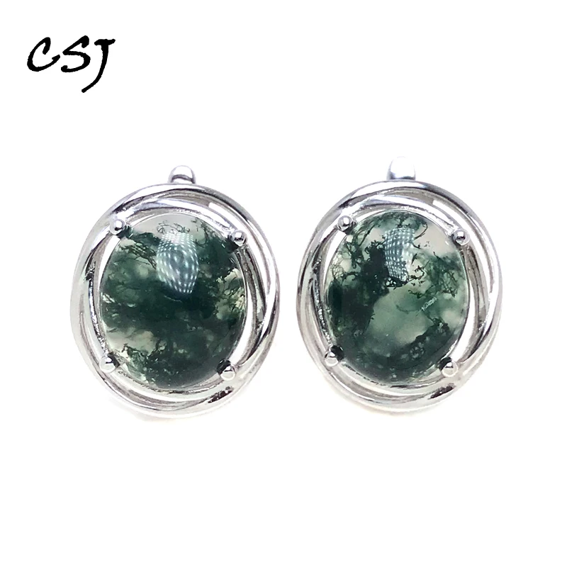 

Elegant Natural Moss Agate Earring 925 Silver Sterling Green Gemstone 10*12mm Fine Jewelry for Women Party Birthday Gift