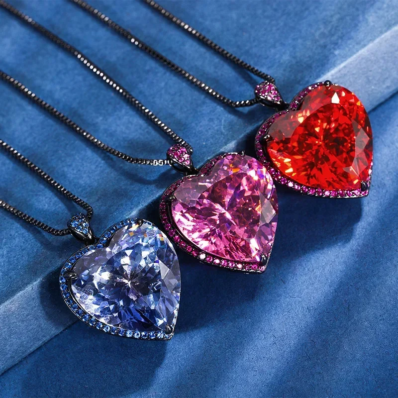 

Elegant Heart Shaped Crystal Love Pendant Necklace Vibrant Pink Blue Adjustable Chain Ideal Gift for Women Trending Jewelry