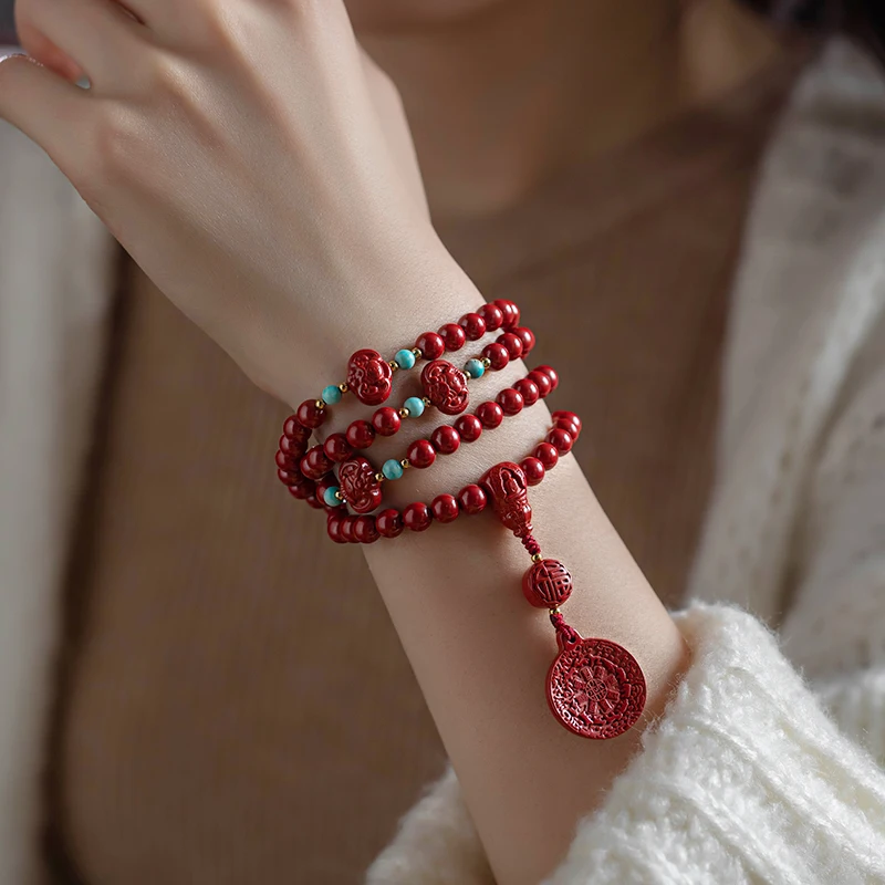 Cinnabar multi-strand bracelet with twelve zodiac signs a gift for women men new stylish design