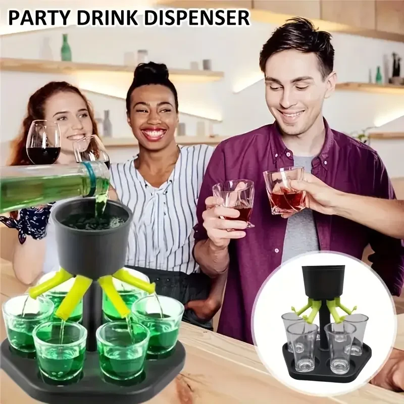 Party Drink Dispenser With 6-Cup , Plastic Cocktail Server for Outdoor Gatherings, Holiday Bar & Adult Events