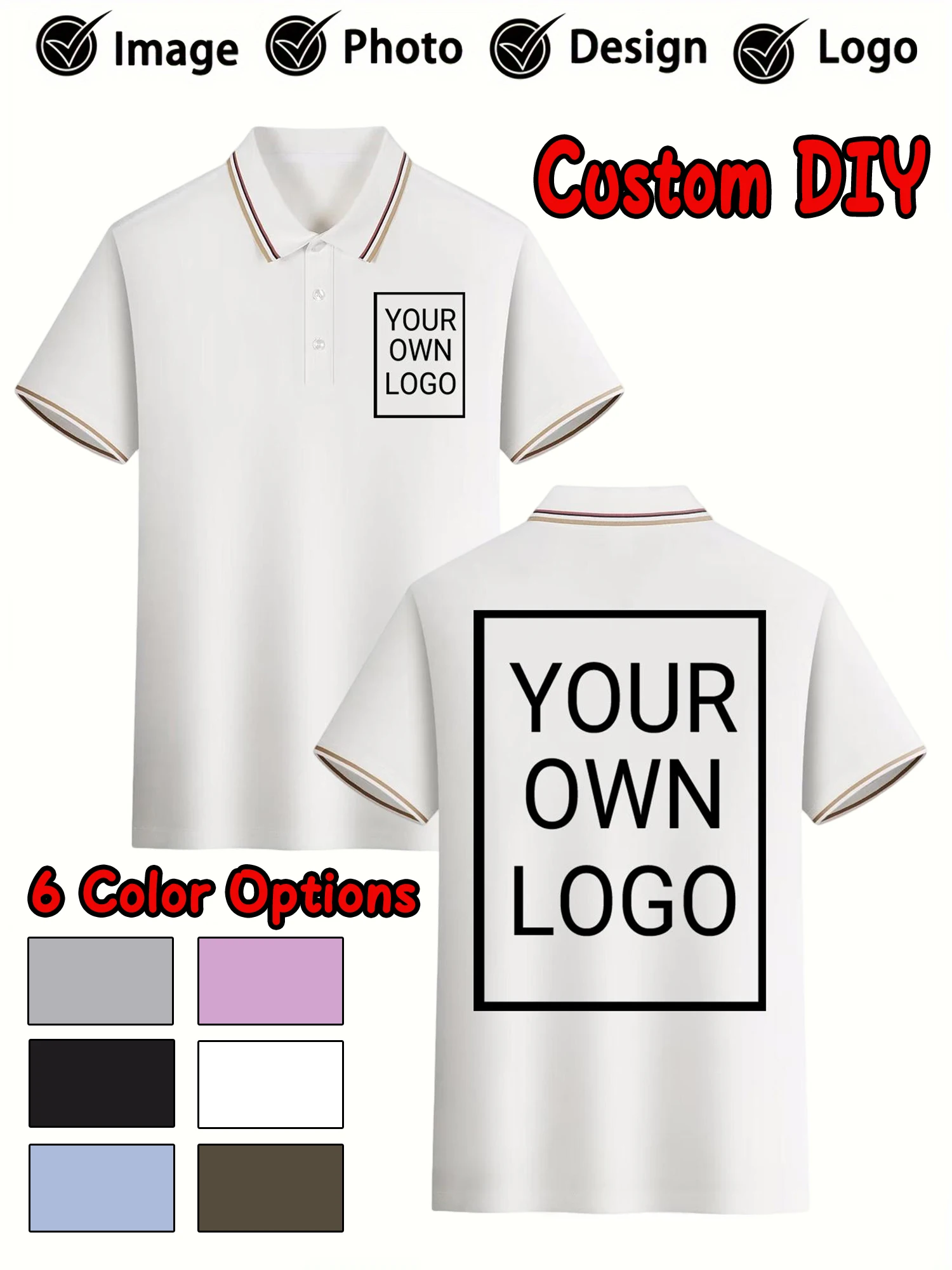 Custom Logo DIY Personalized Womens T Shirts Hip Hop Lapel T-Shirt Summer Culture Polo Tops Casual Contrast Woman Clothes