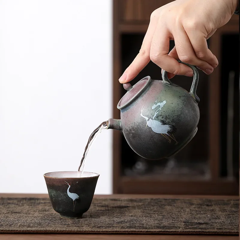 260ml Ceramic Tea Pot Kettle Jingdezhen Handmade Retro Chinese Teapot Stoneware Kiln Changing Color Kung Fu Set Infuser