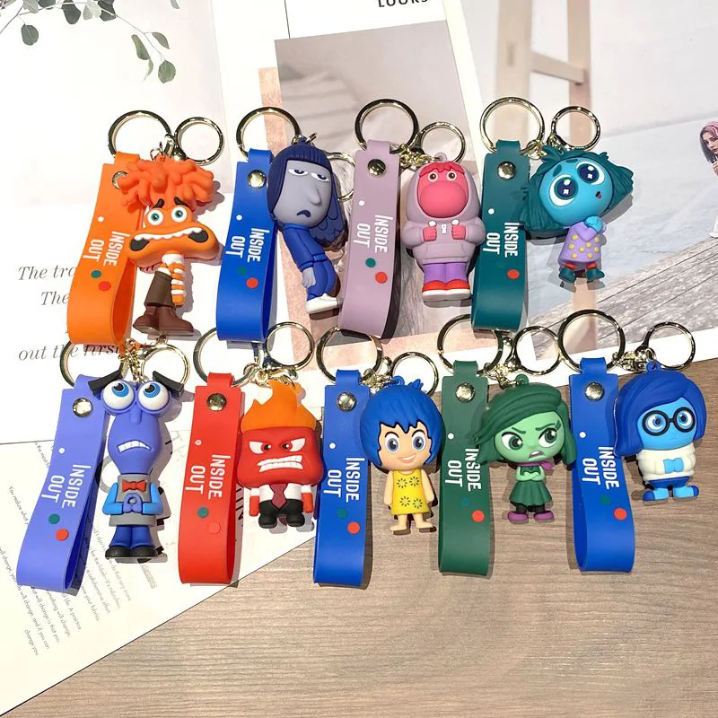 Inside Out 2 Anger Keychain Anime Figurine Creative Bag Schoolbag Pendant Anxiety Ennui Fear Car Keychain Toys Doll Gifts