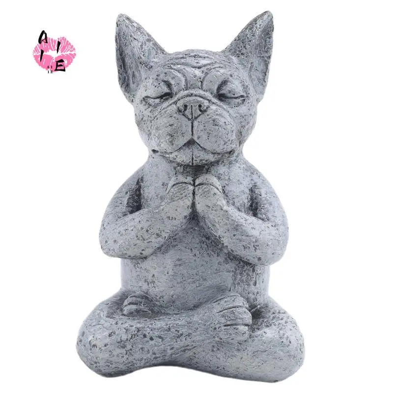 A11E-Garden Meditation French Bulldog Decoration Statue Garden Courtyard Lawn Decoration Resin Crafts Outdoor Decoration