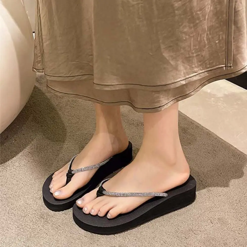 Fashion PVC Crystal Flip Flops Waterproof Platform Vacation Slides Sandals Shoes Non-Slip Beach Slippers Women Gift view 3