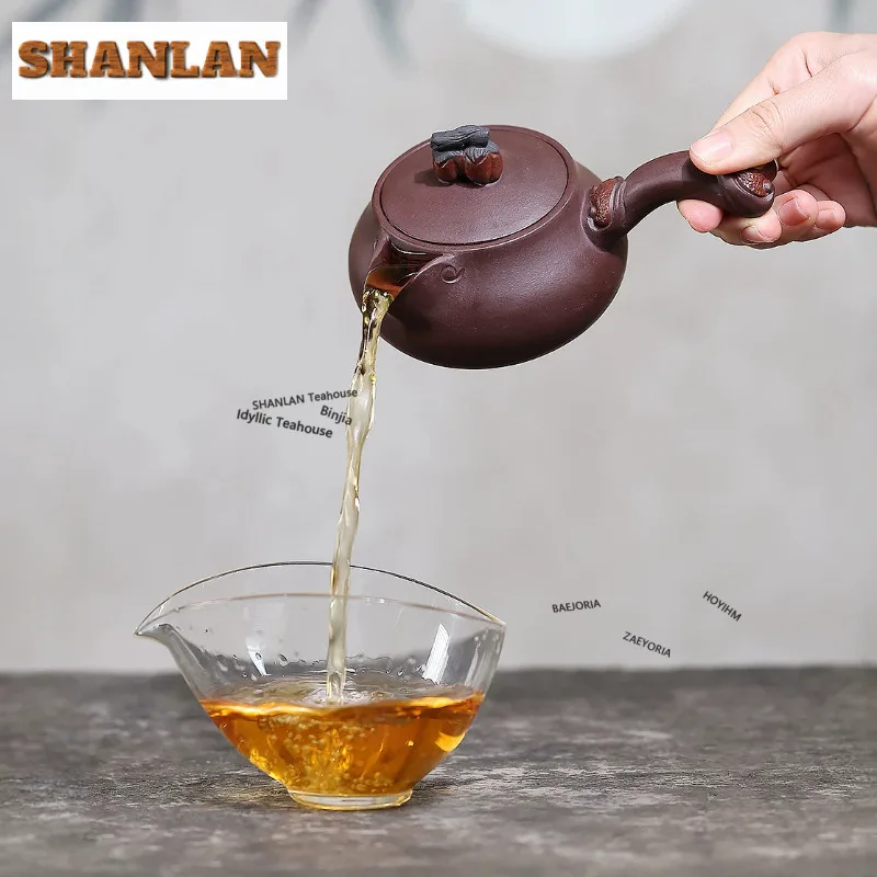 210ml Luxury Yixing Purple Clay Teapots Handmade Persimmon Side Handle Pot Raw Ore Mud Kettle Zisha Teaset Tea Items Ornaments