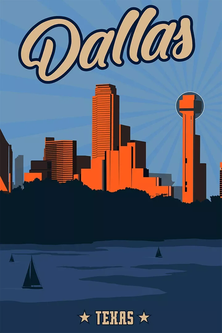 

Usa Texas Dallas Travel Vintage Print Art Canvas Poster for Living Room Decoration Home Wall Decor Picture