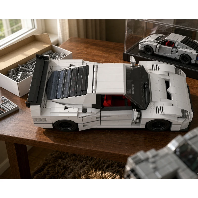 Classic Car F40 Compatible with MOC-155351 White Sports Car 1507-Piece Buildable Block Toy Model DIY Birthday Gift