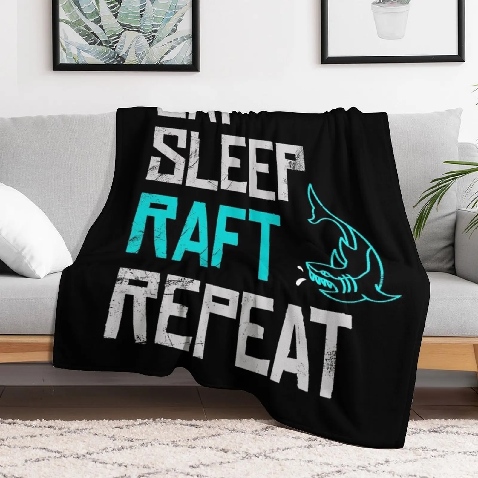 Raft Game Eat Sleep Raft Repeat Funny Shark Attack Throw Blanket