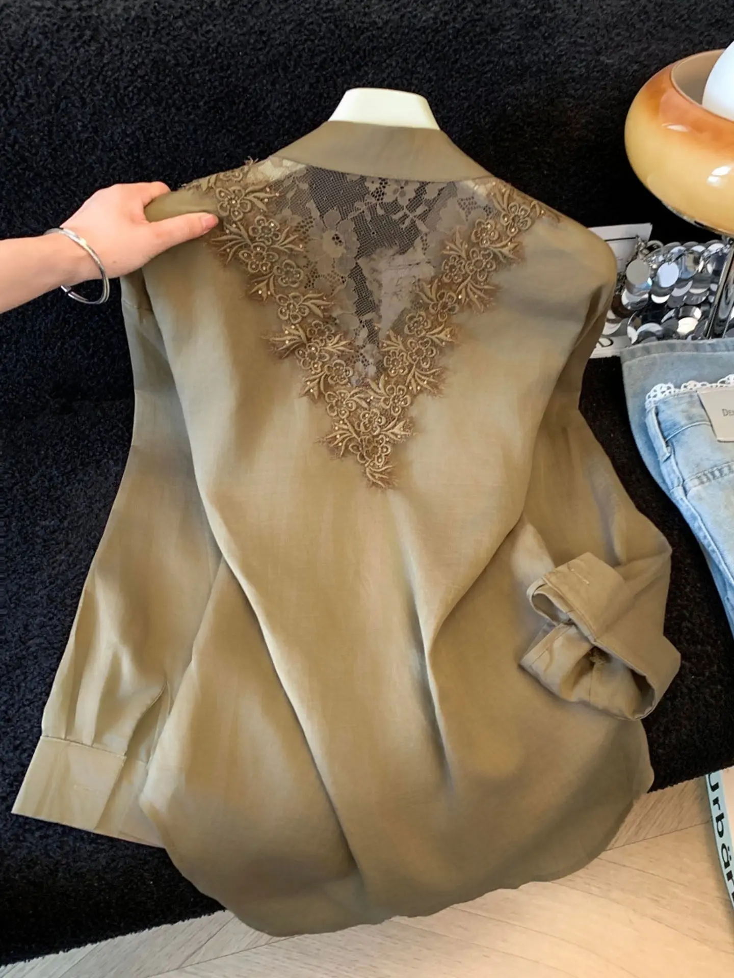 

Sun Protection Lace Splicing Silk Long Sleeve Stand Collar Shirt Women's Summer Thin Guangzhou Thirteenth Factory Hi...