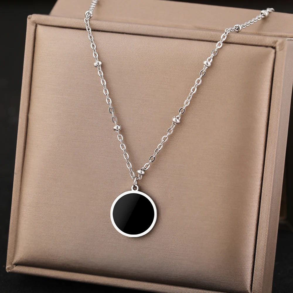 Stainless Steel Necklaces Disc Circle Pendants Choker Luxury Chains Fashion Necklace For Women Jewelry Wedding Party Gifts