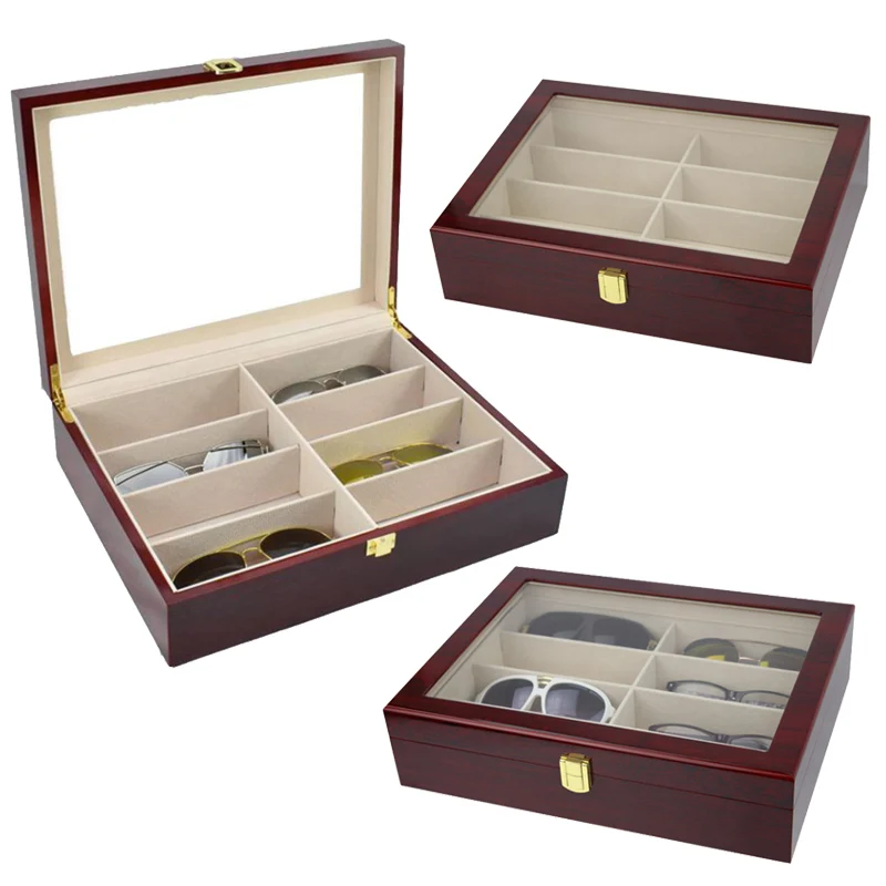 New Wooden Glasses Storage Box 8 Portable Glasses Sunglasses Case Glasses Display Storage Box Sunglasses Storage Box