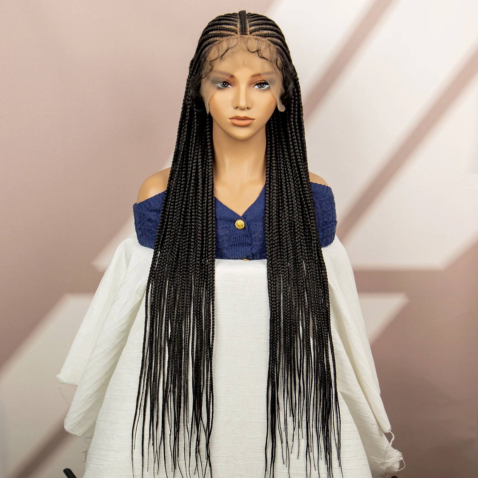 Synthetische Gevlochten Pruiken Full Lace Cornrow Gevlochten Pruiken Voor American Black Women Box Gevlochten Pruiken Met Babyhaar 36 Inch Vlechten