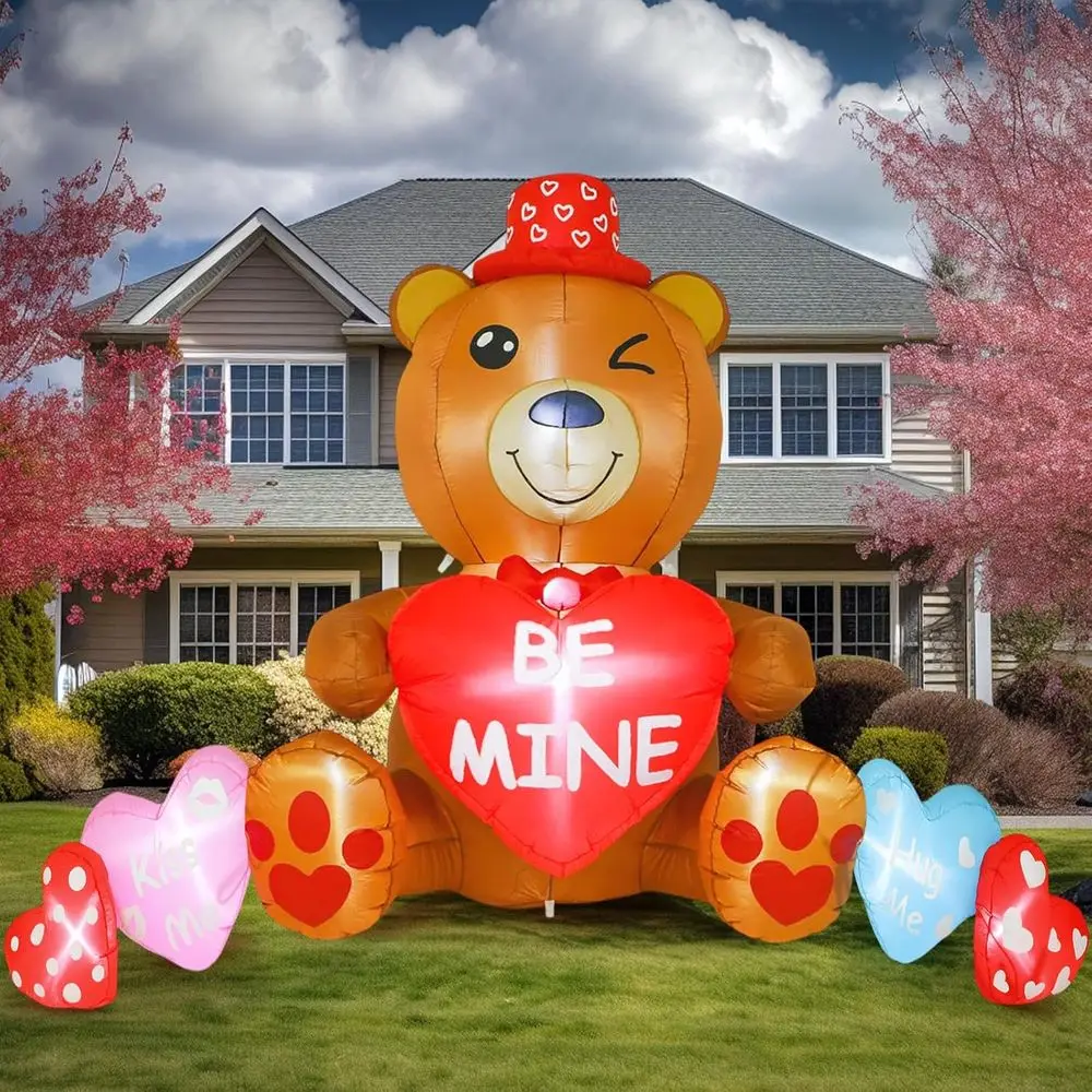 

10 ft Valentines Iatables Outdoor Decorations Blow Up Bear Heart with LED Lights Valentine Decor for Romantic Wedding Patio Lawn