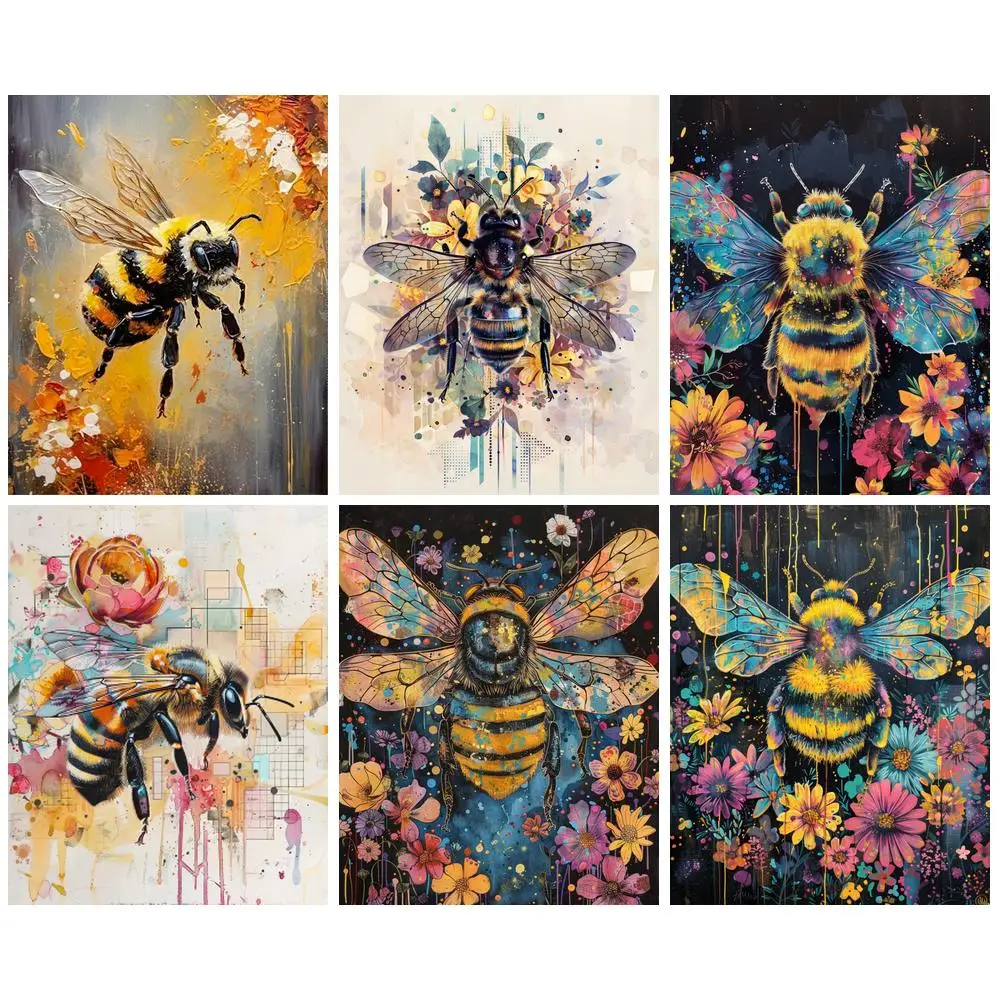 

GATYZTORY Painting By Number Bee Animal Kits For Adults Handpainted DIY Coloring By Number Flower On Canvas Home Decoration