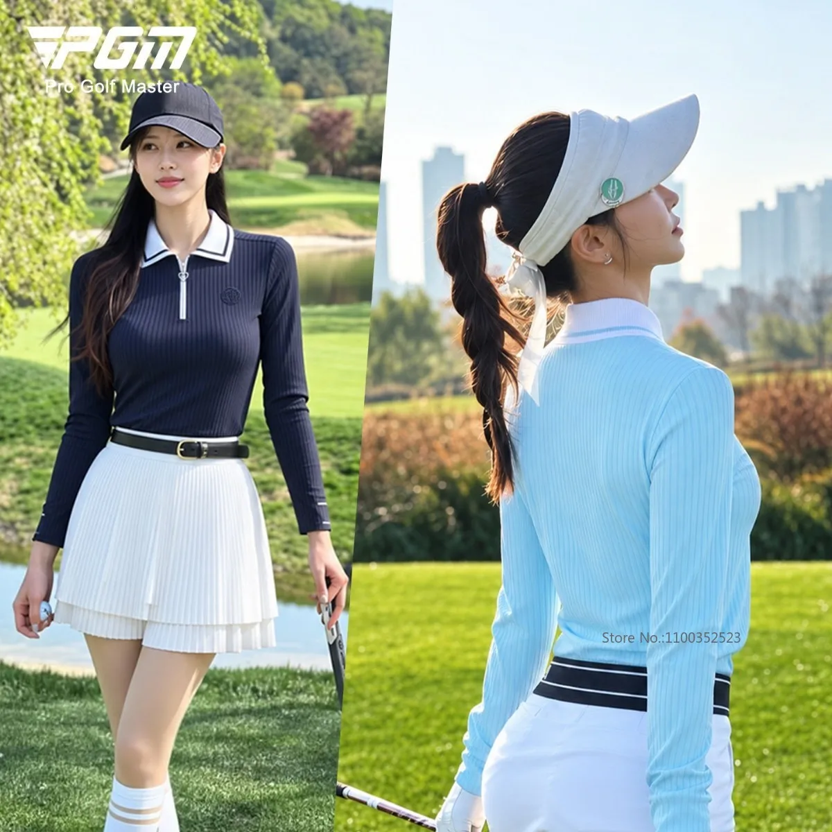 Pgm 2026 Fall Spring New Polo Shirts Women Premium Style Textured Tops Slim Breathable Long Sleeve T-Shirt Stylish Youthful Wear
