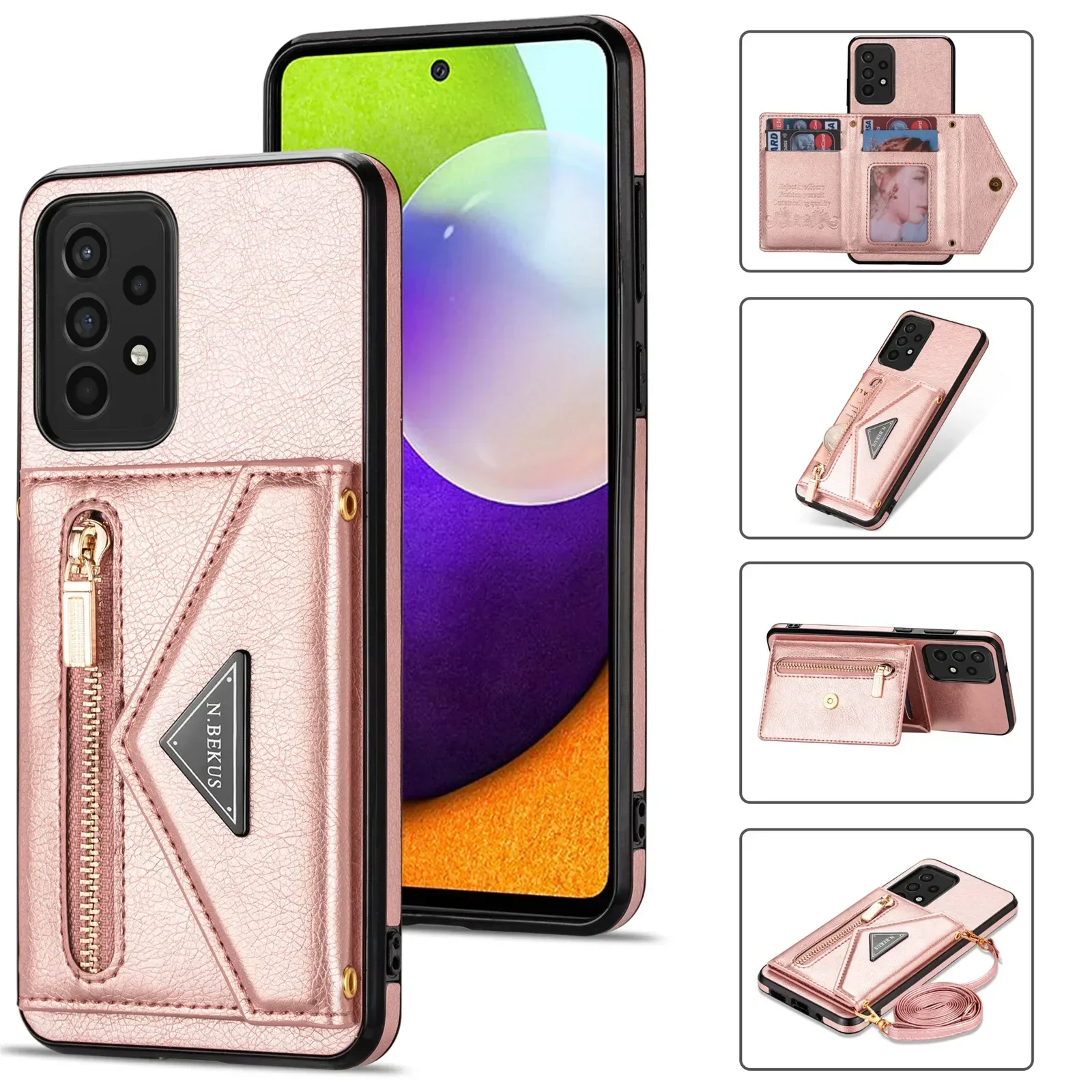 Leather Crossbody Case for Samsung Galaxy S21 S23 S24 FE S22 Plus Note 20 S25 S26 Ultra  Zipper Wallet Lanyard Shockproof Cover