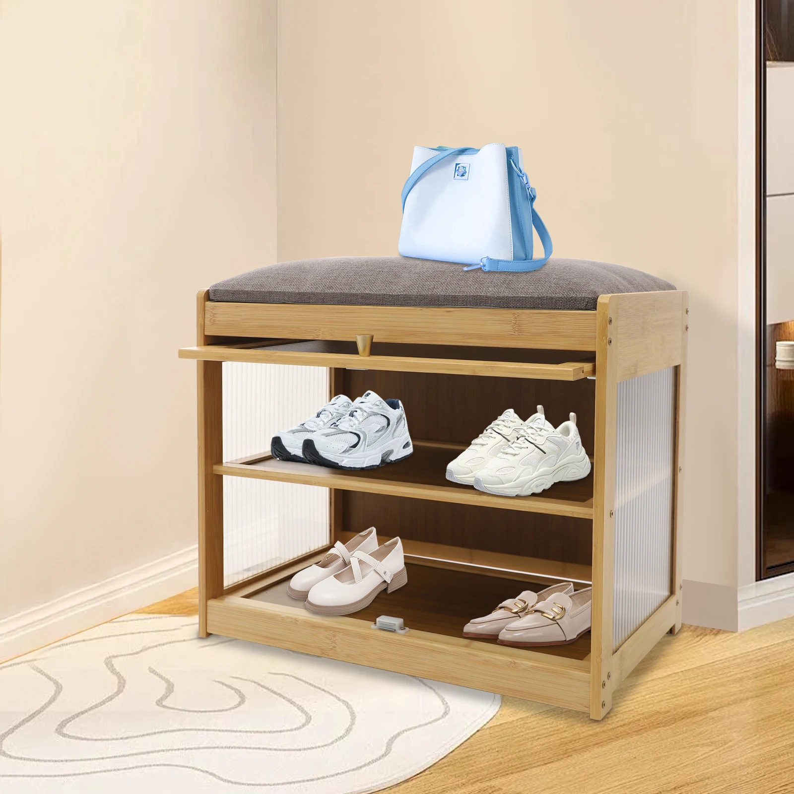 

Тумба для обуви со встроенным сиденьем и табуретом - акриловая дверца Changhong, 50 см в длину - основной цвет