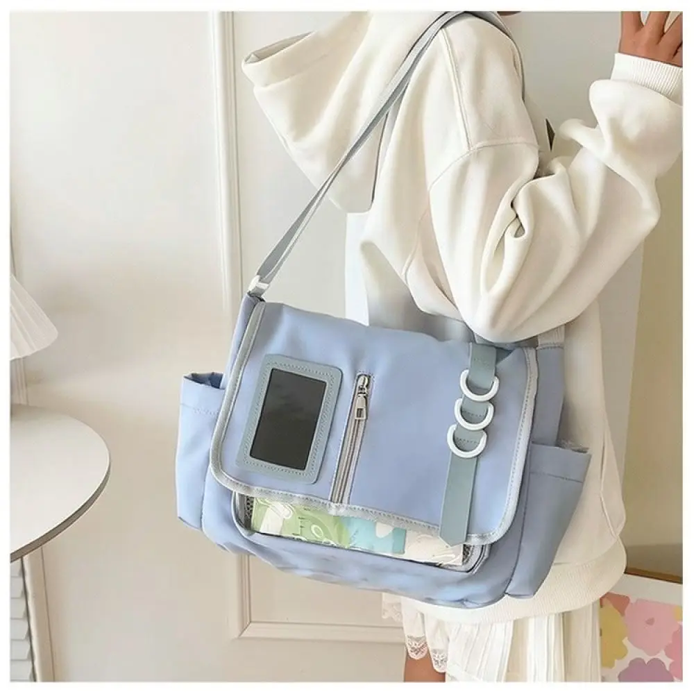 Preppy Style Ita Bag Clear Panel Nylon Tote Lightweight Crossbody Shoulder Bag School Aesthetic Purse For Students Daily
