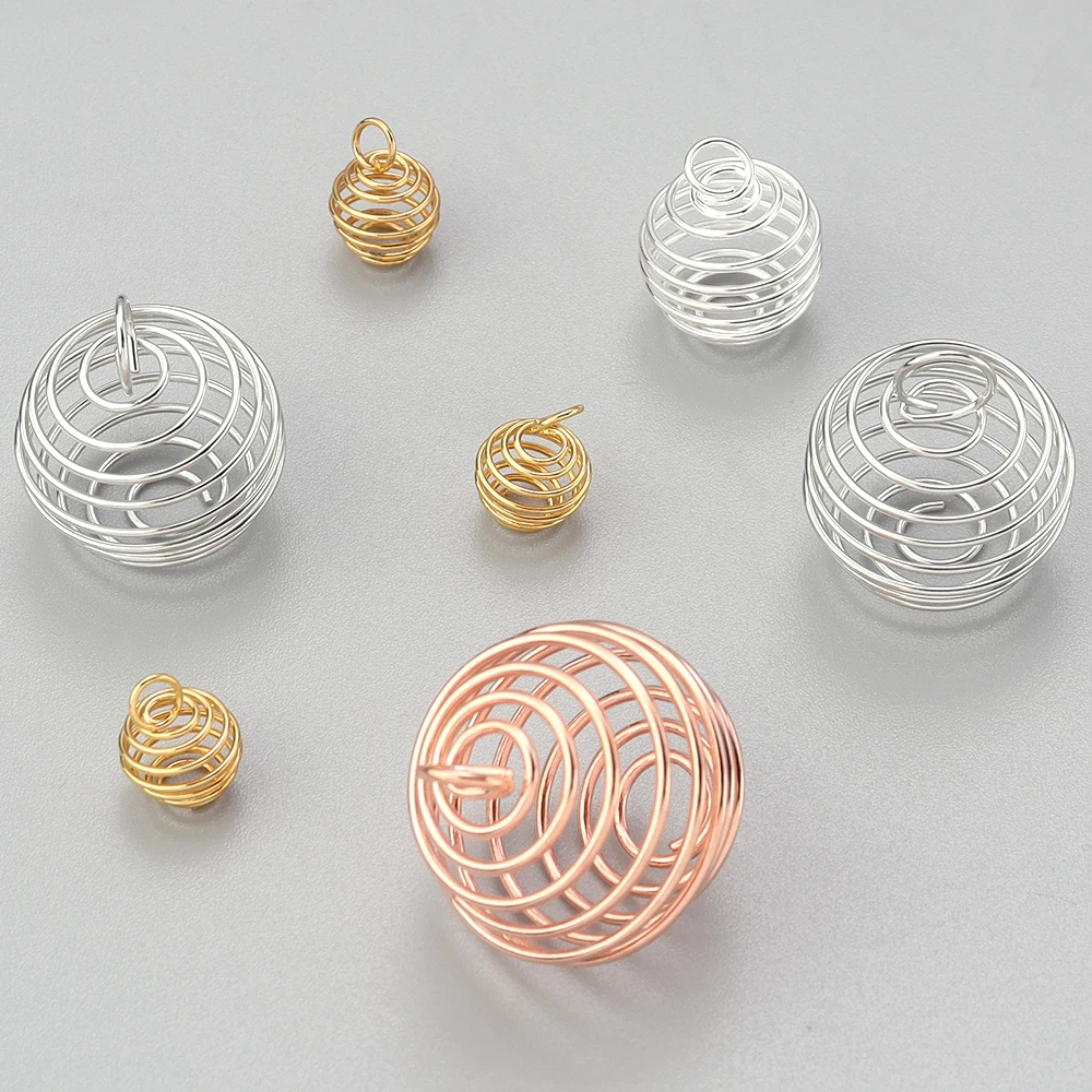 10-40pcs/lot Spiral Bead Hollow Cages Crystals Stone Holder Pendants Holder For DIY Charms Jewelry Making Necklace Earrings