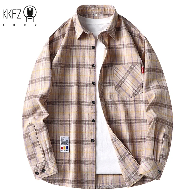 Lightweight Check Long Sleeve Shirt Men Button Lapel Single Pocket Ideal for Daily Outing Outdoor Leisure Activities