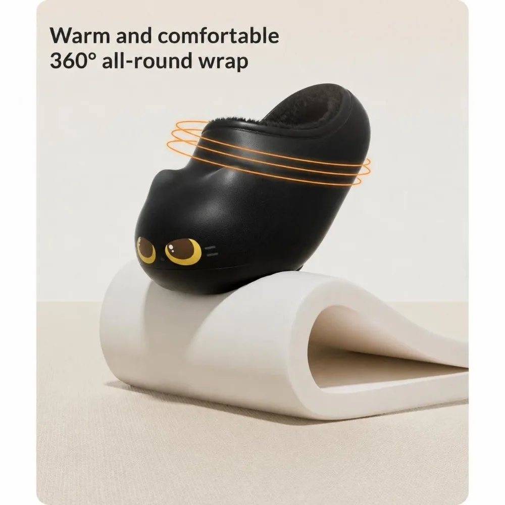 Neue wasserdichte Katzenhausschuhe mit warmer Sohle, Katzenpfoten-Hausschuhe, flauschige Katzen-Mules mit erhöhter Sohle für den Winter – Detail 4