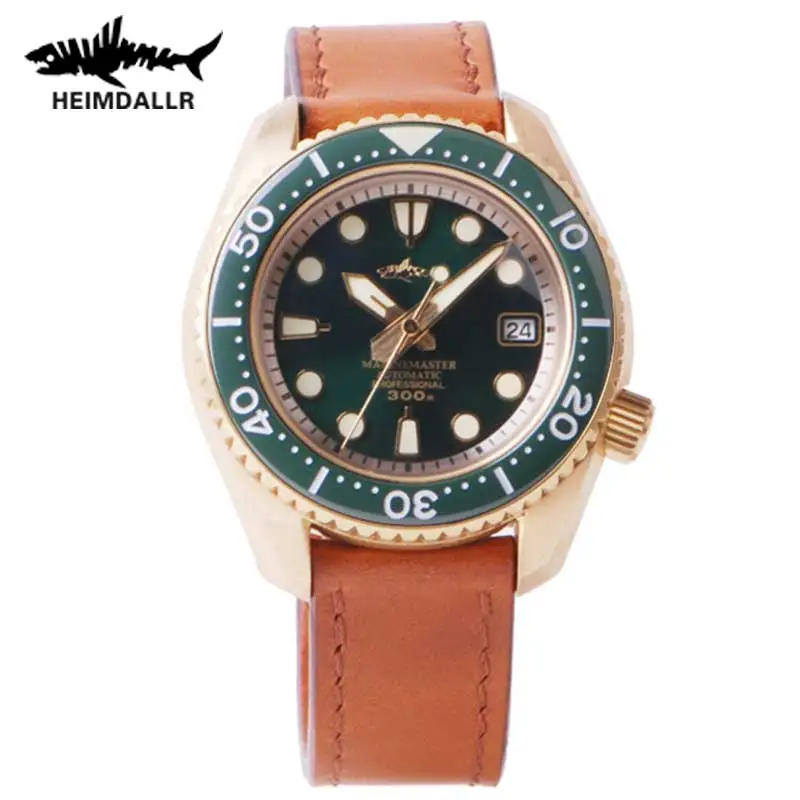 HEIMDALLR Bronze SDBX NH35 Automatic Mechanical Watch Men Sapphire Crystal Diver Watch Lord Of The Sea C3 Luminous Leather Watch