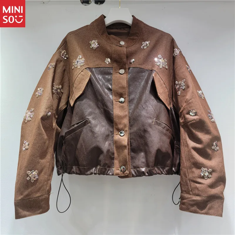 

2025 Heavy Duty PU Leather Jacket, Short Round Neck Denim Coating