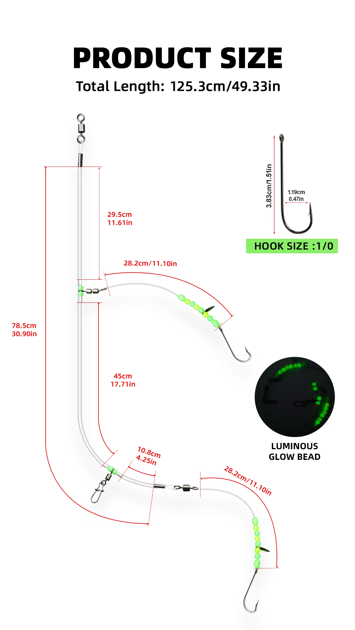 ZYZHE 1 Stück Meeresfischerei-Flapper-Rig mit 2 Haken, vorgebundene Flachfisch-Rigs für Strand- und Uferfischerei auf Seelachs, Sole, Whiting – Detail 2