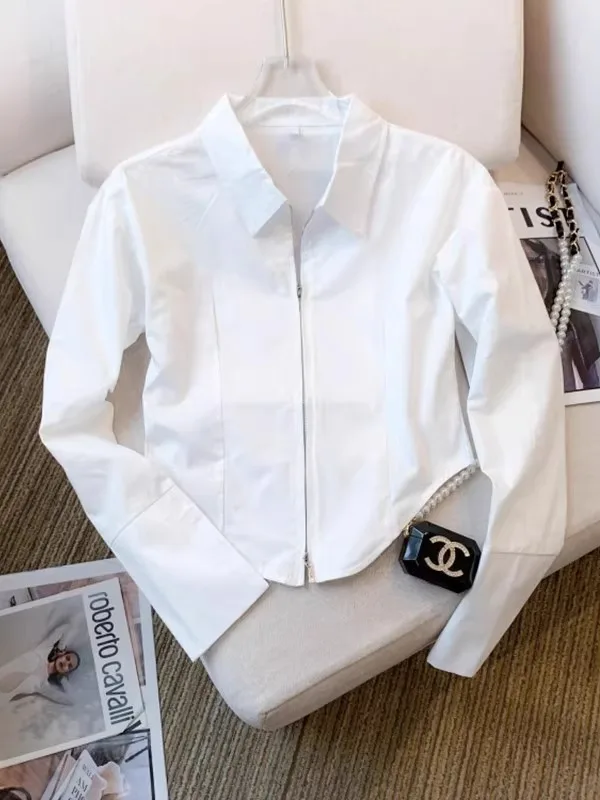 

Женская утепленная кофта на молнии с длинным рукавом, осенне-зимняя, новая, приталенная, белая, из полиэстера