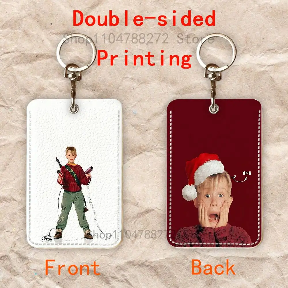 Merry Christmas Custom Access Card Case Leather Card Holder Keychain Key Ring Transportation Card Case Gifts