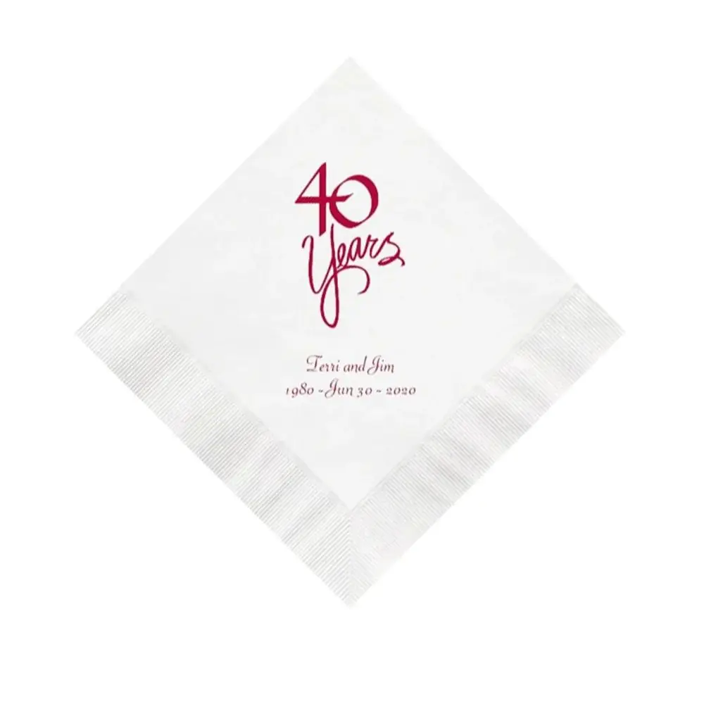 

40 Years Wedding Anniversary Napkins Personalized Set of 100 Party Supplies 40th Birthday Fortieth